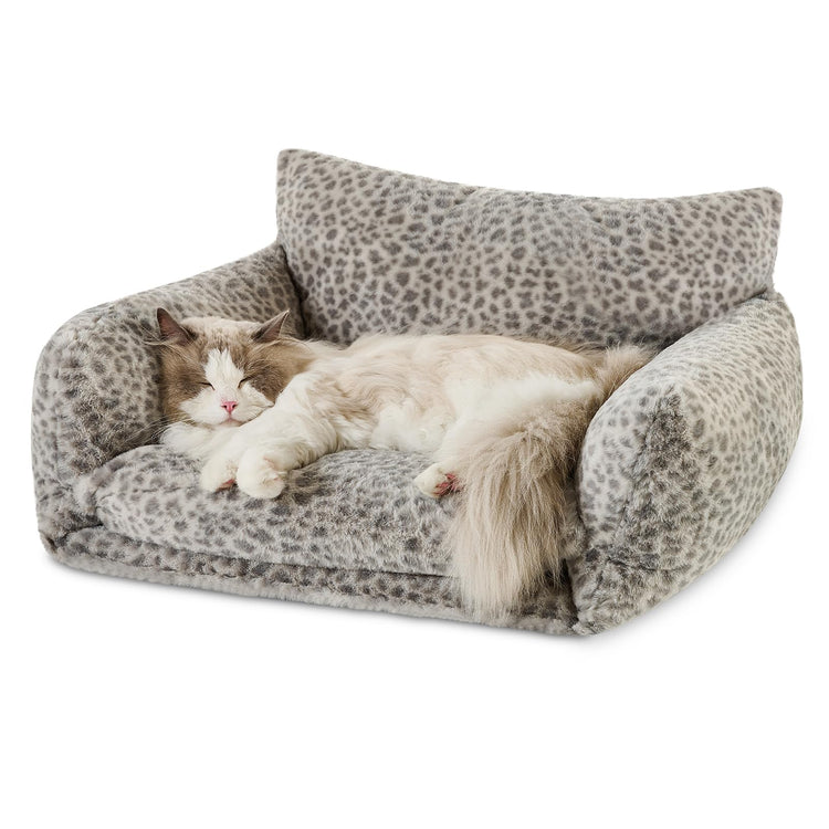 Hollypet Cat Bed Fluffy Plush Multifunctional Double-Layer Machine Washable Soft Warming Kitty Pet Couch Orthopedic Nest Beds for Small Cats Kitten and Dogs up to 13lbs, Khaki(25x20x13 inch)