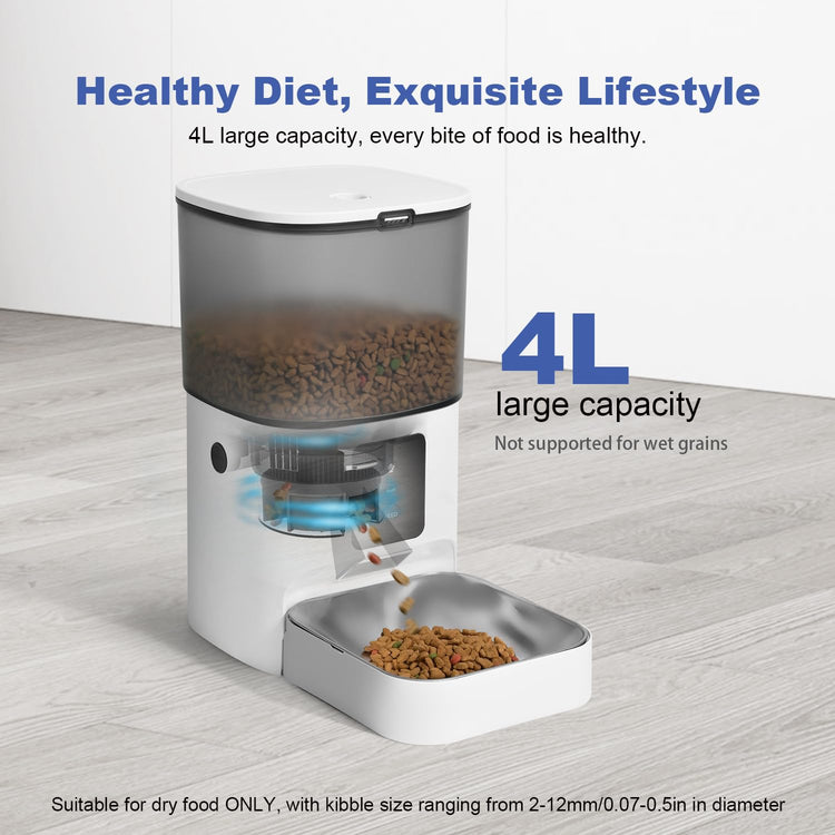 ANDOLL HOME Automatic Cat Feeder, 4L Cat Food Dispenser with 10s Voice Recorder, Pet Feeder up to 8 Meals per Day, Timed Dog Feeder with Dry Food Sealed Ring