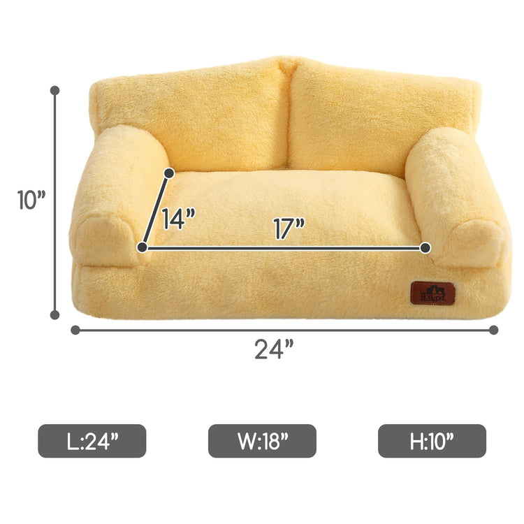 Hollypet Fluffy Dog Cat Bed Pet Couch Beds Plush Soft Warming Machine Washable Puppy Bed with Non-Slip Bottom for Cats and Small Medium Dogs up to 25 lbs, Gray, 24" L x 18" W x 10" Th