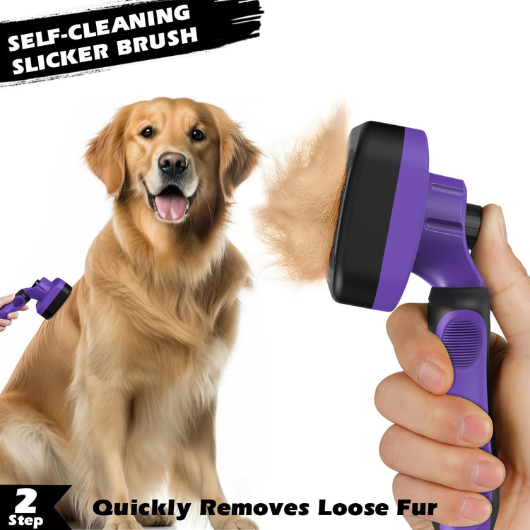 Augwind 7 in 1 Pet Grooming Kit - Dog&Cat Comb, Deshedding Brush, Nail Clipper with File, Bath Brush - Premium Pet Supplies (Blue)