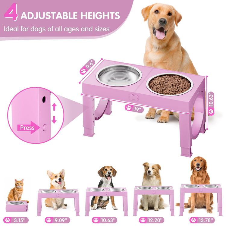 XIAZ Elevated Dog Bowls Large Breed Raised Dogs Bowl Stand Large/Medium Sized Dog Stainless Steel Food Water Bowl Stands 5 Heights Adjustable 9/11/12/14in Black Pet Feeder Dish Station