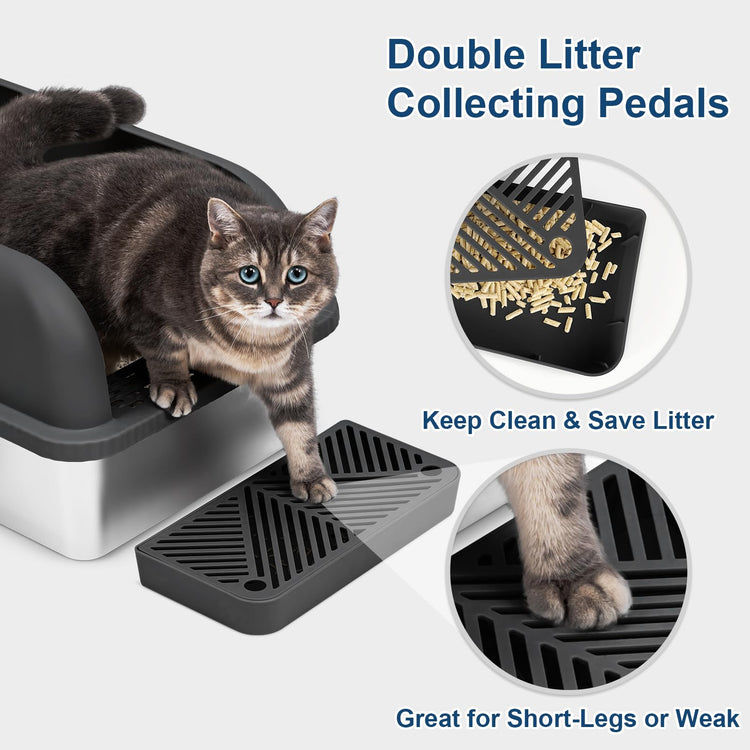 Extra Large Stainless Steel Litter Box with Lid, High Sides Enclosed Cat Litter Box for Big Cats & High Peeing, Anti-Leak & Odor Control Metal Litter Pan, Easy Clean Non-Stick Kitty Litter Box