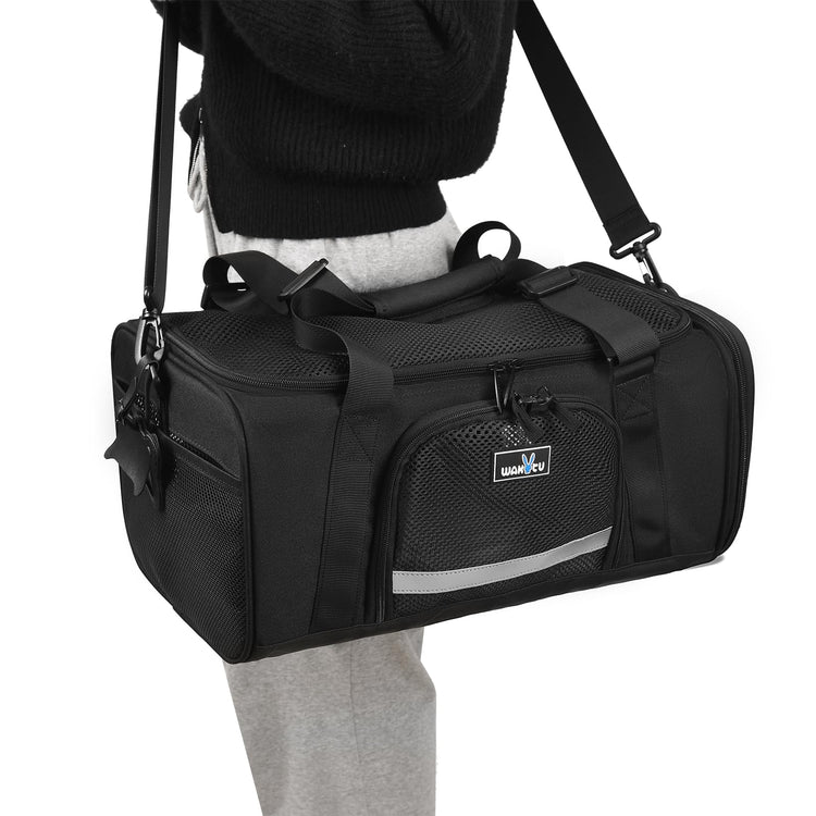 Wakytu Airline Approved Pet Carrier, TSA Approved Soft Sided Travel Bag for Small Dogs and Cats, 5 Mesh Windows & Padded Shoulder Strap for Plane Underseat, 17.7"x11"x8.3"
