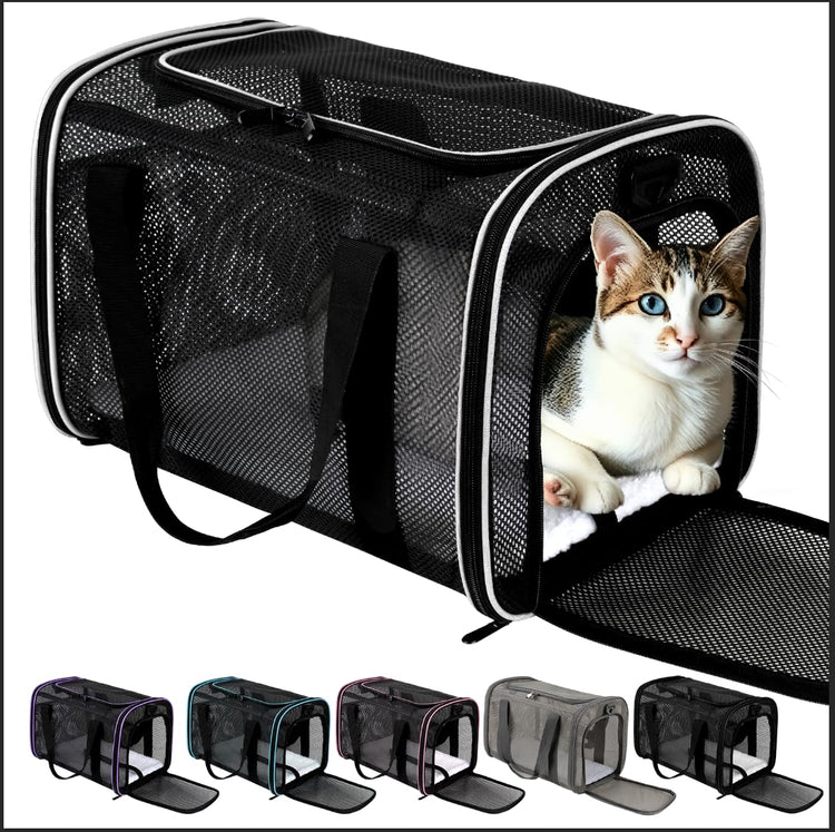 Cat Carrier Dog Carrier Pet Carriers Soft-Sided Cats Bag Animal Carriers Puppy Carrying Bag TSA Airline Approved Small Dog Carrier Soft Sided, Collapsible Travel Carriers for Big Cats(Up to 16lbs),