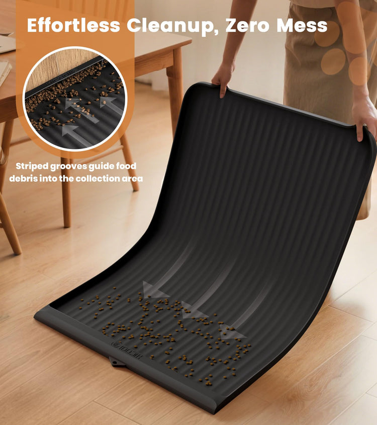 Dog Food Mat 36"x24", Waterproof Pet Feeding Mat with Diversion Grooves and Raised Edges, Large Non-Slip Dog Bowl Mat for Food and Water, Cat Food Mat for Floors, Easy to Clean, Grey