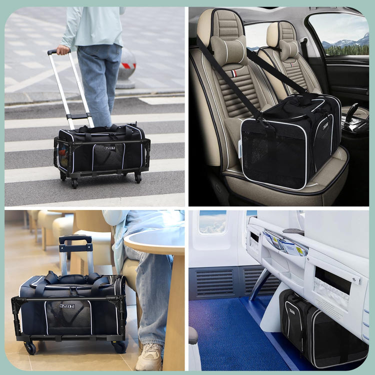 Petskd Pet Carrier 17x11x9.5 Alaska Airline Approved,Pet Travel Carrier Bag for Small Cats and Dogs, Soft Dog Carrier for 1-10 LBS Pets,Dog Cat Carrier with Safety Lock Zipper(Black)