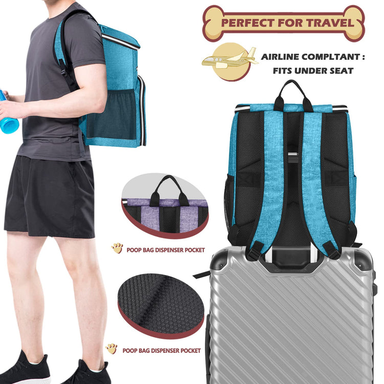BAGLHER丨Dog Travel Bag Backpack, Airline Approved Pet Supplies Backpack, Dog Travel Bag with 2 Silicone Collapsible Bowls and 2 Food Baskets, Black