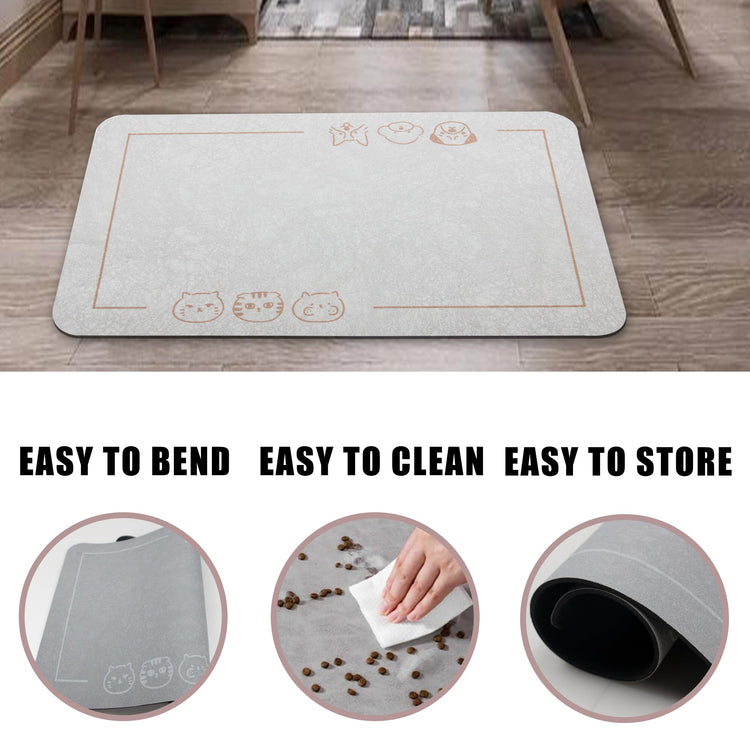 YCT Cat Pet Food Mat - Non-Slip Bottom Absorbent Quick Dry Feeding Mat for Dogs and Cats - Pet Supplies, 11.8"x18.1" Beige