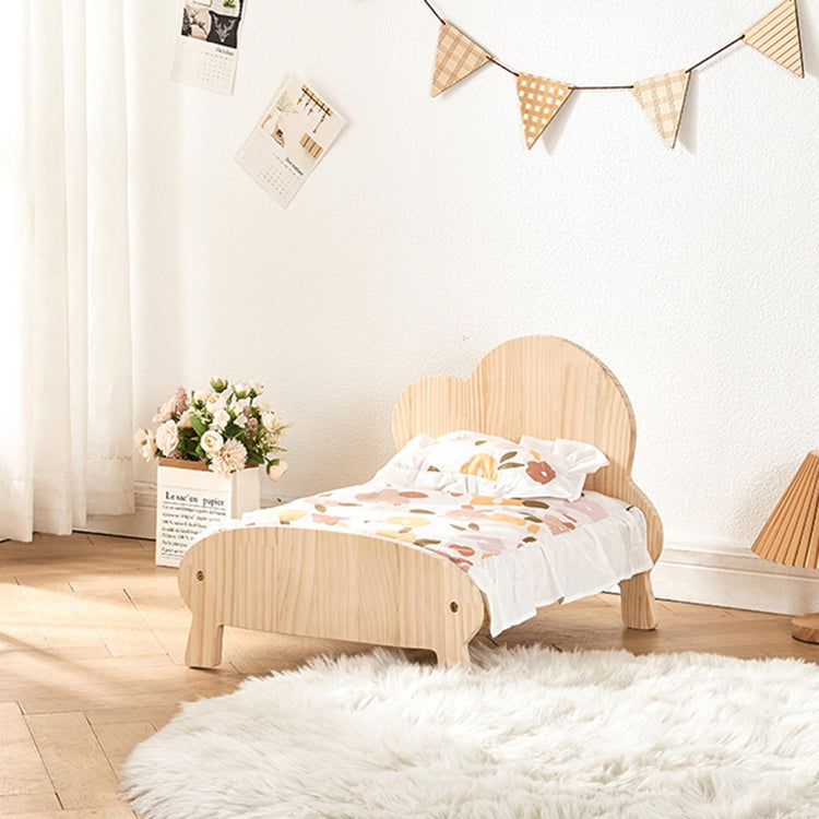 Dog Bed Cute Solid Pine Wood Frame Lifted Pet Bed, Curved All-Season Couch Dog Kennel Elevated, Waterproof Small/Medium Size Pet Gear Cot Furniture (Color : 2-with Bedding, Size : S-54 * 46 * (Wi