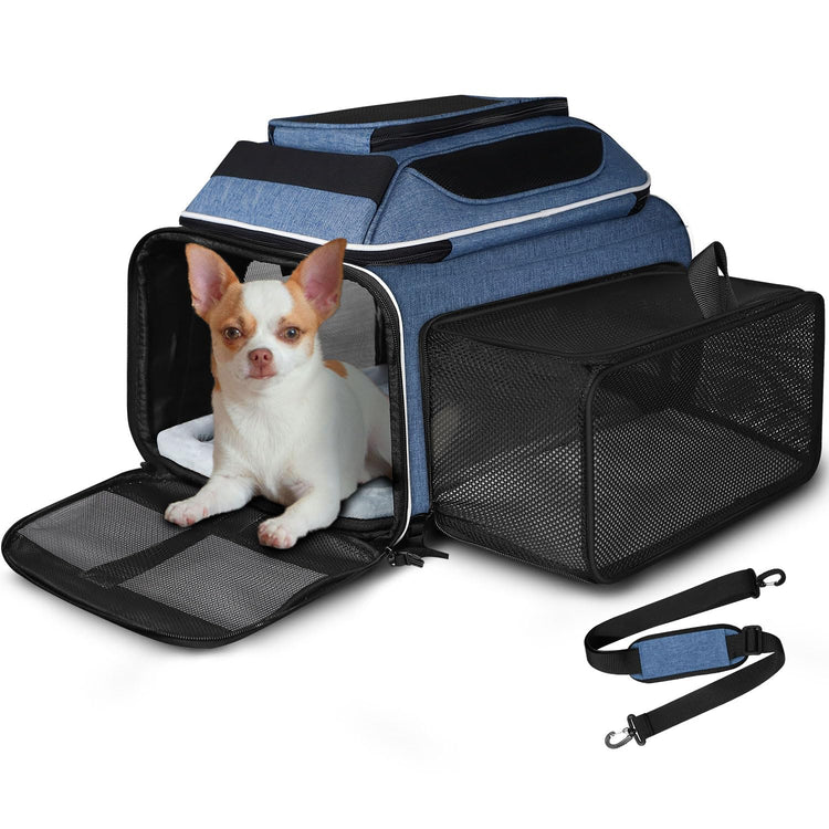 Petskd Top and Side Expandable Pet Carrier 18x11x11 Inches Delta United Airline Approved, Soft-Sided Carrier for Small Cats and Dogs with Locking Safety Zippers and Anti-Scratch Mesh(Black)