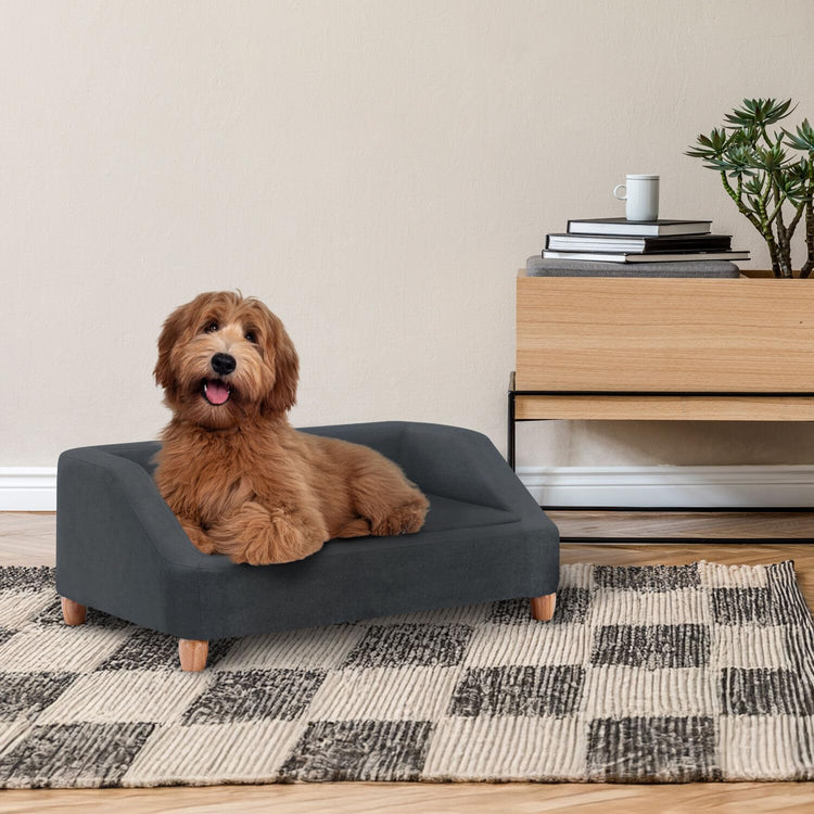 CRITTER SITTERS 33” Faux Suede Ped Bed in Brown, Durable Washable Sofa Couch for Small & Medium Cats & Dogs, Must Have Accessory for Yorkies, Shih Tzus & Frenchies, Kitten & Puppy Essential Furniture