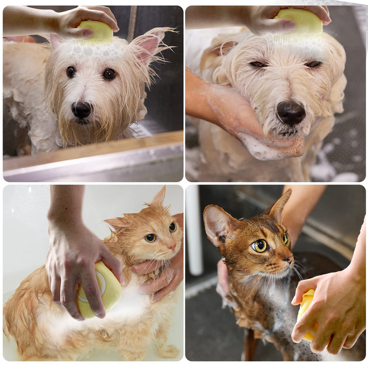 Pet Bath Brush Dog Baths Brush Shampoo Dispenser Soft Silicone Dog Bathing Brushes Dogs Shampoo Brushes scrubbers for Cats and Dogs Shower Brush Grooming (Pink)