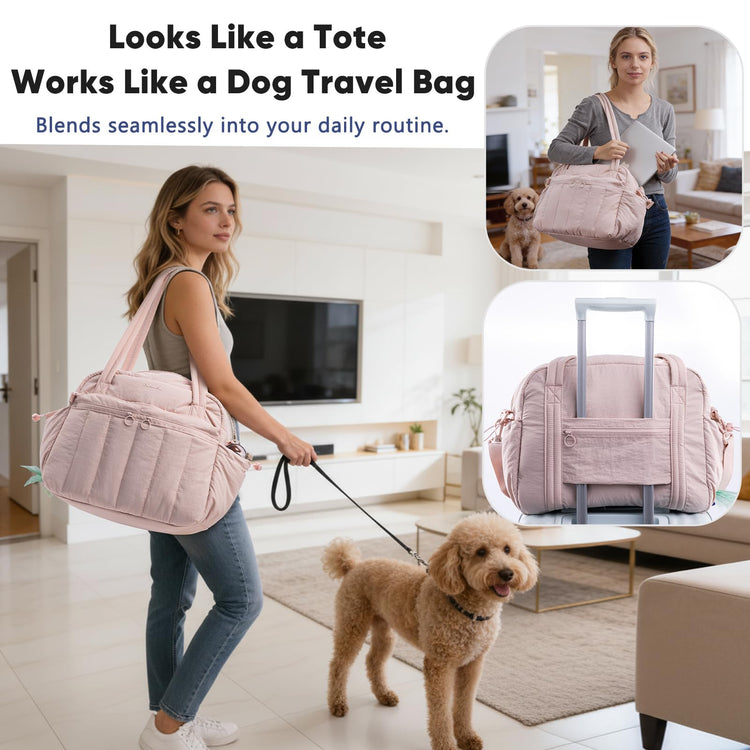 Dog Travel Bag for Supplies, Airline Approved Pet Travel Organizer with 2 Food Containers & Collapsible Bowls, Large Capacity Dogs Tote Bag for Weekend, Stylish Dog Mom Gift for Pet Lovers