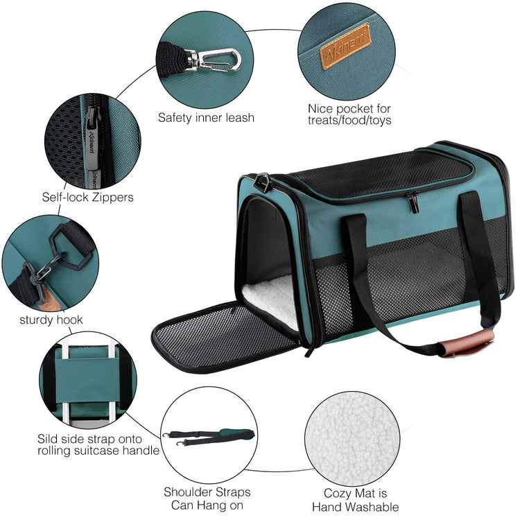 Cat Carrier - Portable Foldable Dog Pet Carrier, Soft-Sided Pet Bag up to 15 Lbs, Airline Approved Travel Puppy Carrier