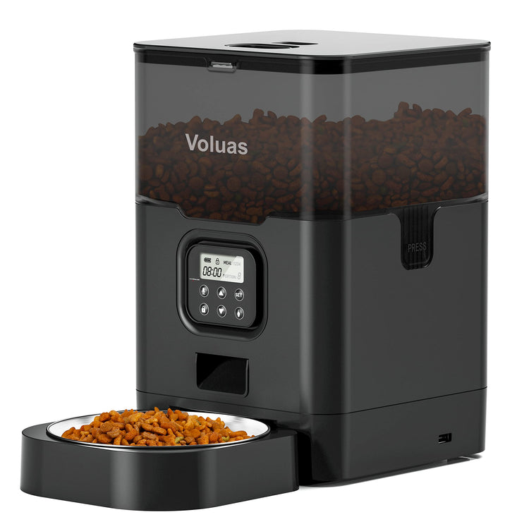 VOLUAS Automatic Cat Feeders - Timed Pet Feeder for Cats and Dogs with Dry Food Dispenser, Desiccant Bag, Programmable Portion Control, 4 Daily Meals, 10s Voice Recorder