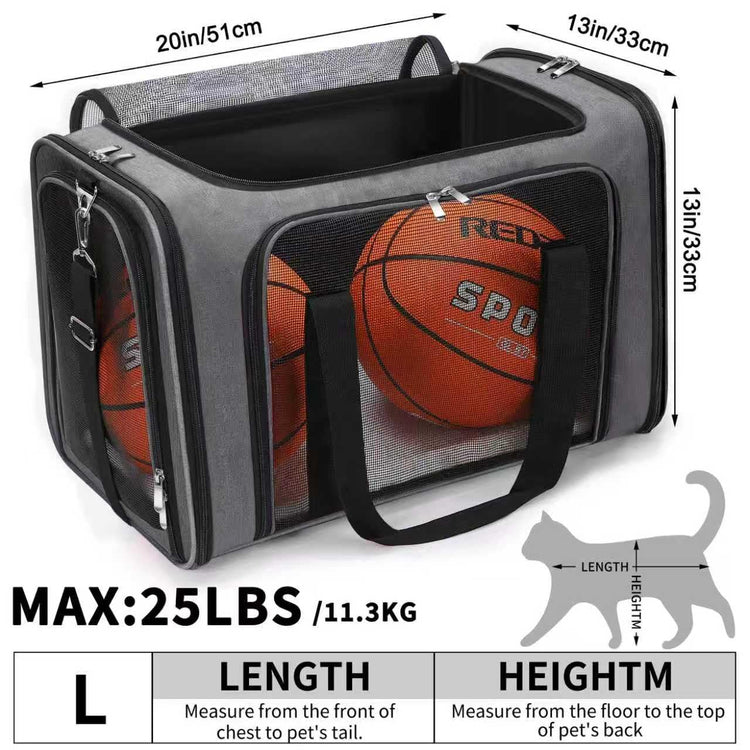 Soft-Sided Cat/Dog/Pet Carrier, Collapsible Pets Travel Carriers for Big Cats/Small Dogs with Shoulder Strap & Removable Mat, Mesh Puppy Carry Bag, Up to 16 Lbs, TSA Airline Approved(Black)