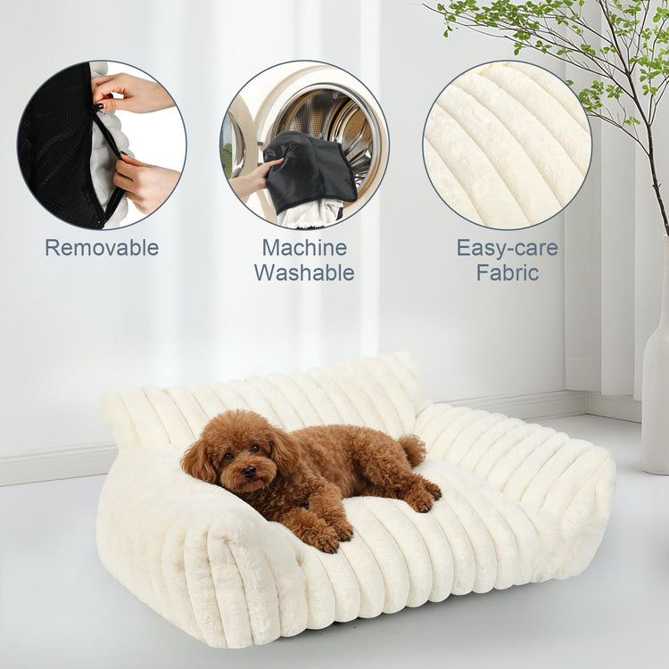 Cute Cat Couch Bed for Indoor Cats, Fluffy Pet Cat Sofa with Premium Soft Corduroy Fleece, Cute Small Dog Beds for Small Dogs, Fuzzy Puppy Chair with Removable Washable Cover (24x18x10,Grey)