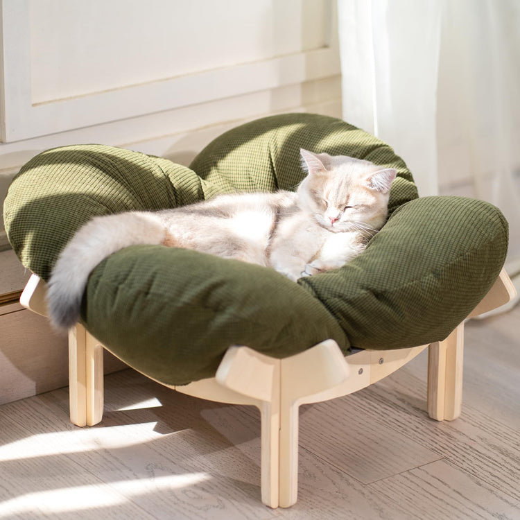 CHEERHOME PETS Elevated Cat Bed Wooden with Cushion Fluffy Pet Couch Sofa for Indoor Cats Raised Kitty Lounge Chair Suitable for Puppy, Cat Furniture(Pink)