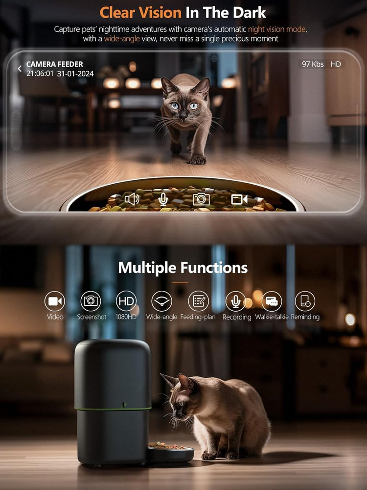 Yuposl Automatic Cat Feeders - 2L Cat Food Dispenser Easy to Use, Timed Automatic Pet Feeder with Over 180-day Battery Life, 1-6 Meals Dry Food Programmable Portion Control Also for Dogs