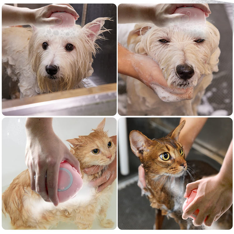 Pet Bath Brush Dog Baths Brush Shampoo Dispenser Soft Silicone Dog Bathing Brushes Dogs Shampoo Brushes scrubbers for Cats and Dogs Shower Brush Grooming (Pink)