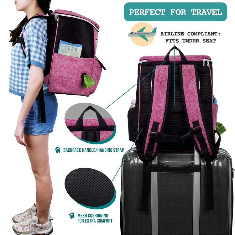 PetAmi Dog Travel Bag Backpack, Airline Approved Dog Bags for Traveling, Puppy Diaper Bag Supplies, Pet Camping Essentials Hiking Accessories Dog Mom Gift, Food Container, Collapsible Bowls, Gray