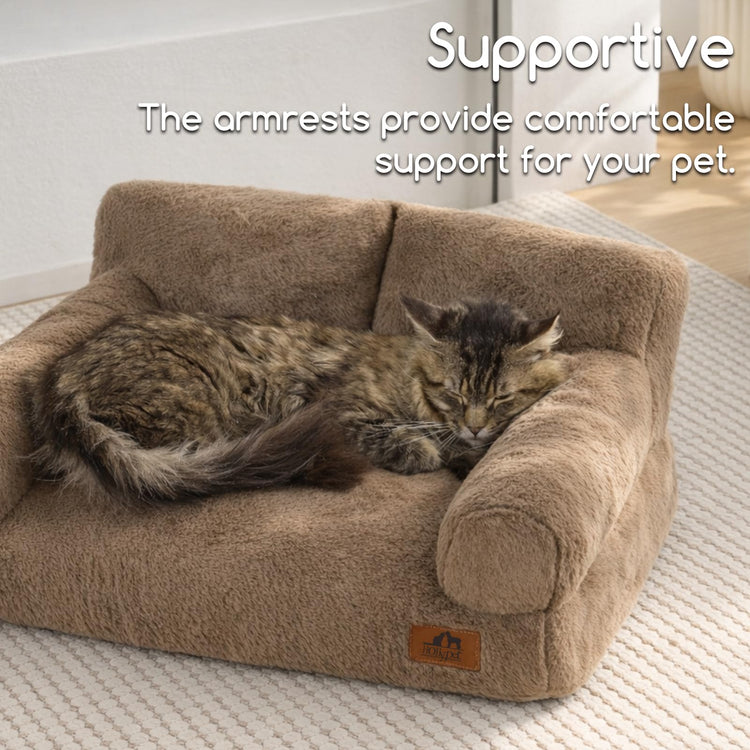Hollypet Fluffy Dog Cat Bed Pet Couch Beds Plush Soft Warming Machine Washable Puppy Bed with Non-Slip Bottom for Cats and Small Medium Dogs up to 25 lbs, Gray, 24" L x 18" W x 10" Th