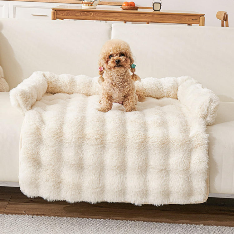 Calming Dog Bed for Couch, 29.5 x 29.5 inch, Non-Slip Luxurious Dog Sofa Mat for Furniture Protector, Perfect for Small, Medium Dogs and Cats (Khaki)