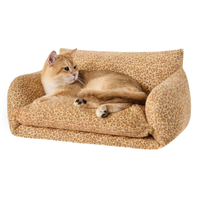 Hollypet Cat Bed Fluffy Plush Multifunctional Double-Layer Machine Washable Soft Warming Kitty Pet Couch Orthopedic Nest Beds for Small Cats Kitten and Dogs up to 13lbs, Khaki(25x20x13 inch)