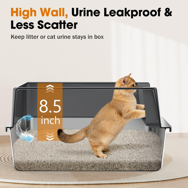 2PACK Stainless Steel Litter Box, Extra Large Litter Boxes for Big Cats, XL Metal Cat Litter Box with Lid High Sides, Anti-Urine Leakage, Non-Sticky, Scoop Included