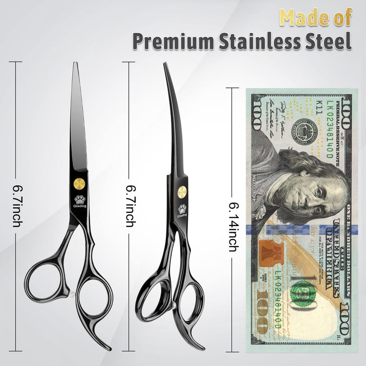 GLADOG Professional 5 in 1 Dog Grooming Scissors Set with Safety Round Tips, Sharp and Heavy-duty Pet Grooming Shears for Cats