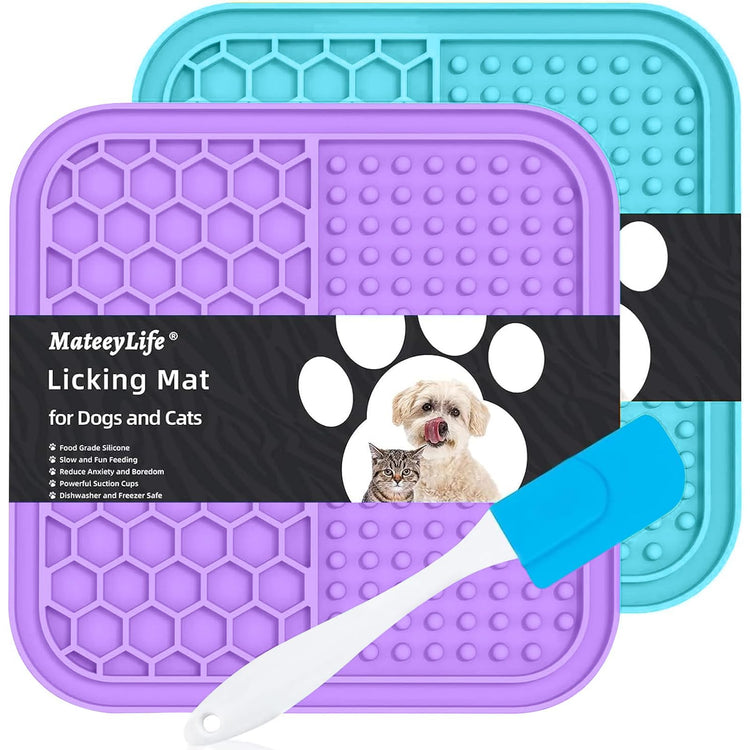 MateeyLife 2PCS Small Lick Mat for Dogs and Cats, Licking Mats for Dog Anxiety Relief, Cat Peanut Butter Lick Pad for Boredom Reducer, Dog Treat Mat Perfect for Bathing Grooming Blue&Green