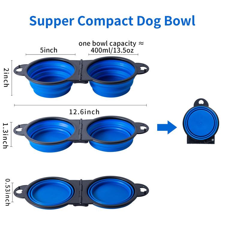 SLSON Collapsible Dog Dual Bowls Reinforced Rim 180 Degrees Flip Over Foldable Double Bowl with Lock Clips More Stable Dog Travel Bowls Pet Food Water Feeder (Light Pink)