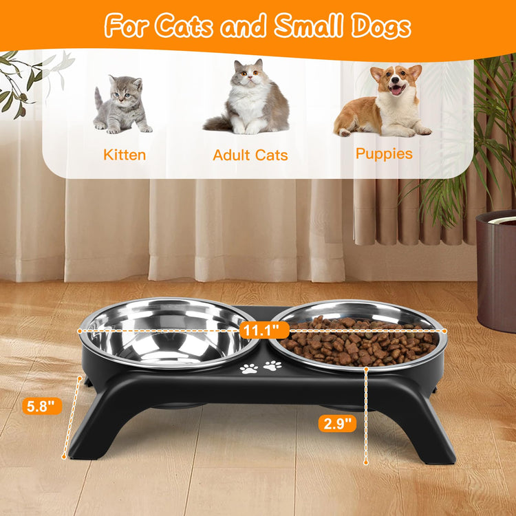 COMESOON Elevated Dog Bowls, 4 Height Adjustable Raised Bowl Stand with 2 Thick 50oz Stainless Steel Food Bowls Non-Slip Feeder Adjusts to 3.7'', 9.2'', 10.75'', 12.36'' Black, (DB-W01)