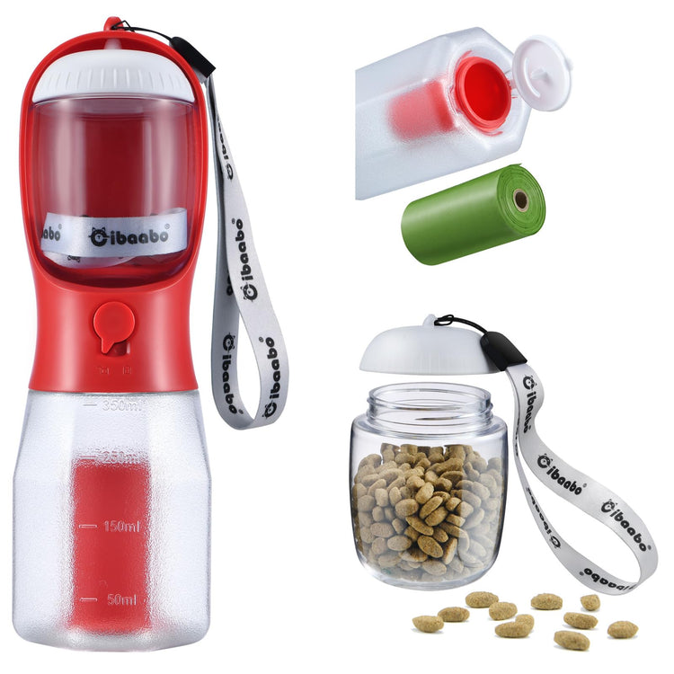 Cibaabo Dog Water Bottle with Food Container & Poop Bag Holder, Travel Water Bowl, Portable Pet Dispenser, Dog Gifts Stuff Accessories Items, Puppy Essentials for Yorkie Chihuahua Walking Hiking