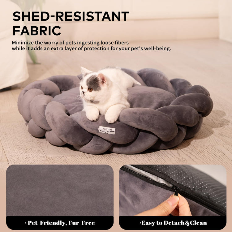 CHEERPALS Weave Cat Bed for Indoor Cats,Cute Pet Bed with Washable Cushion Fluffy Kitty Bed for Small Dog(Dark Gray)