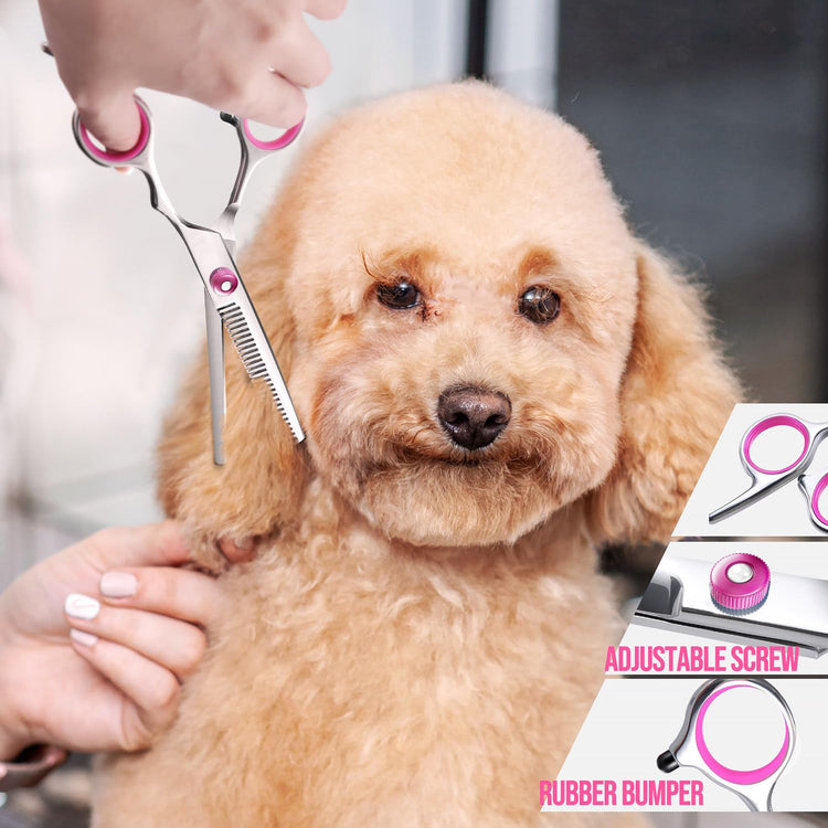 Gimars Titanium Coated Professional 6 in 1 4CR Stainless Steel Dog Grooming Scissors with Safety Round Tip, Heavy Duty Pet Grooming Scissor for Dogs, Cats and Other Animals