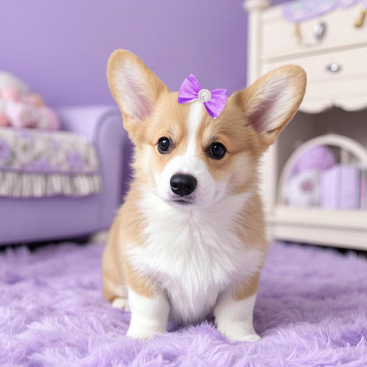 20 PCS Cute Dog Hair Bows with Rubber Bands Elastic Handmade Mix Style Lace Rhinestone Pearls for Furry Puppy Cat Pet Girl, Pink