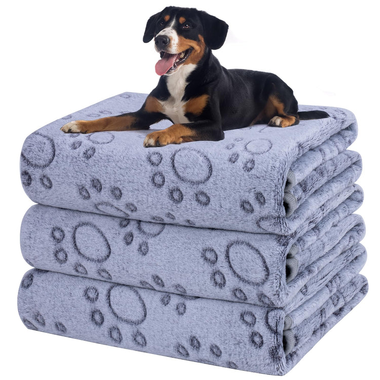 Dono 1 Pack 3 Dog Blankets, Soft Fluffy Fleece Pet Blanket Warm Sleep Mat Paw Print Design Puppy Kitten Throw Blanket Doggy Mat Blanket for Dogs