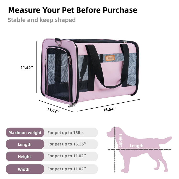 YUNIQUE Soft-Sided Cat & Dog Carrier for Pets Up to 15 Lbs, Airline Approved Collapsible Travel Puppy Carrier with Lightweight Fabric Design (Grey)