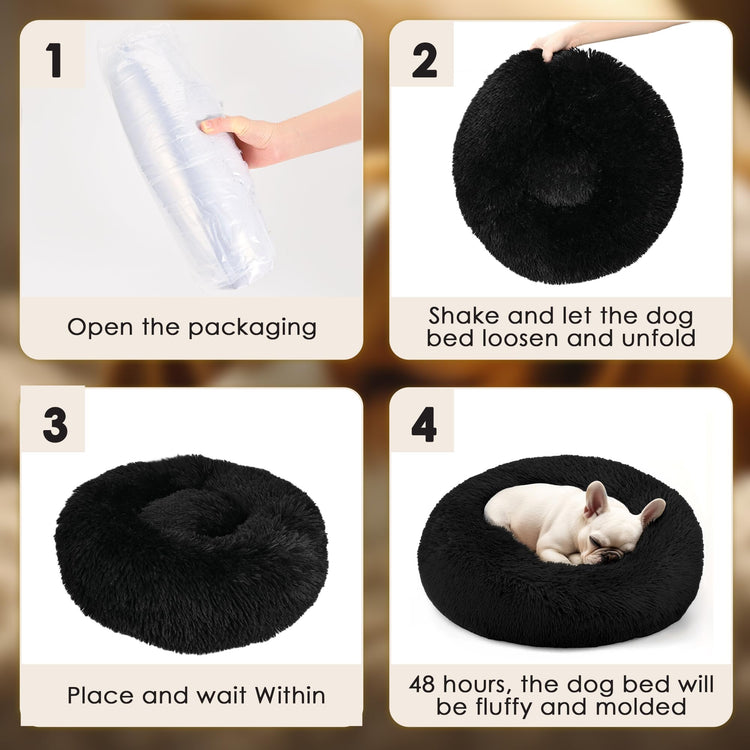 Hoewina Dog & Cat Bed for Indoor Cats, 20in Calming Donut Bed for Puppy and Kitten, Washable Round Fluffy Pet Bed for Small Medium Dogs and Cats (Light Grey)
