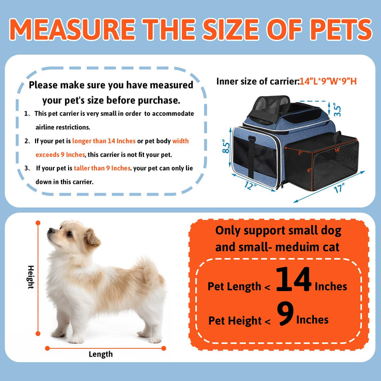 Petskd Top and Side Expandable Pet Carrier 18x11x11 Inches Delta United Airline Approved, Soft-Sided Carrier for Small Cats and Dogs with Locking Safety Zippers and Anti-Scratch Mesh(Black)