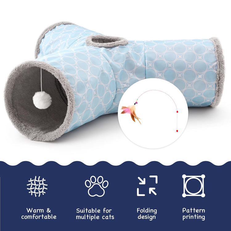Tempcore Pet Cat Tunnel Tube Cat Toys 3 Way Collapsible, Tunnels for Indoor Cats，Kitty Bored Peek Hole Toy Ball Cat, Puppy, Kitty, Kitten, Rabbit