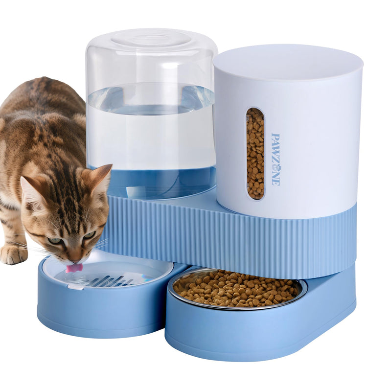 2 Pack Automatic Cat Feeder Stainless Steel Water Dispenser Gravity Food Feeder and Waterer Set with Pet Food Bowl for Small Medium Kitten Puppy Pets Large Capacity(Grey)