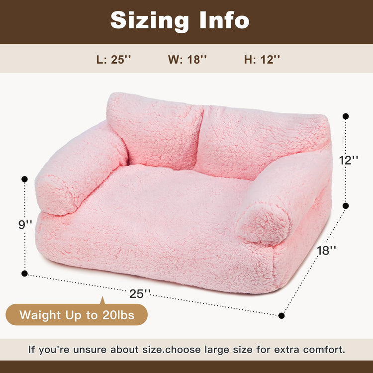 Large Cat Beds for Indoor Cats, Dog Couch Bed, Cute Cat Couch Sofas for Less 20lbs Kitten Puppy, Small Dog Sofas & Chairs with Removable Washable Cover, Soft Warm Pet Furniture, Cream
