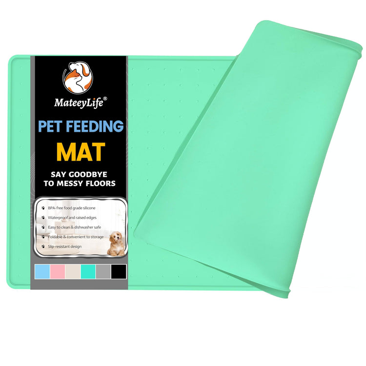 MateeyLife Silicone Cat & Dog Food Mat for Floors Waterproof, Anti-Slip Dog Bowl Mats for Food and Water, Pet Feeding Mats with Lip to Prevent Spills, Pet Placemat for Messy Drinkers to Protect Floors