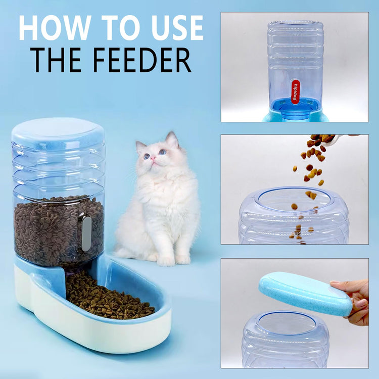 kathson Automatic Cat Feeder 1 Gallon Gravity Dog Food Dispenser Large Capacity Self Feeding Pet Food Bowl Station for Puppy Kitten Rabbit Green