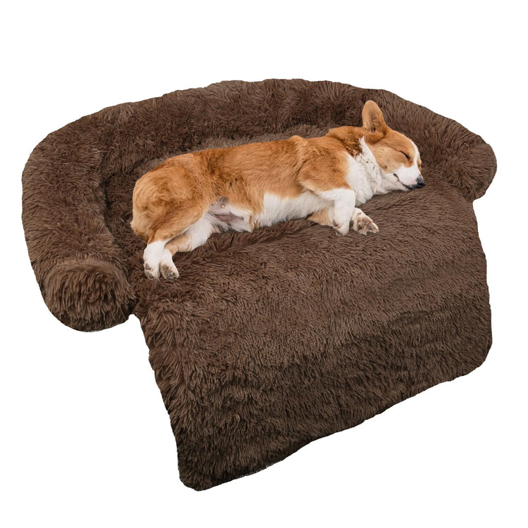 Calming Dog Bed Fluffy Plush Dog Mat for Furniture Protector with Removable Washable Cover for Large Medium Small Dogs and Cats (Small(35x31x5), Light Grey)
