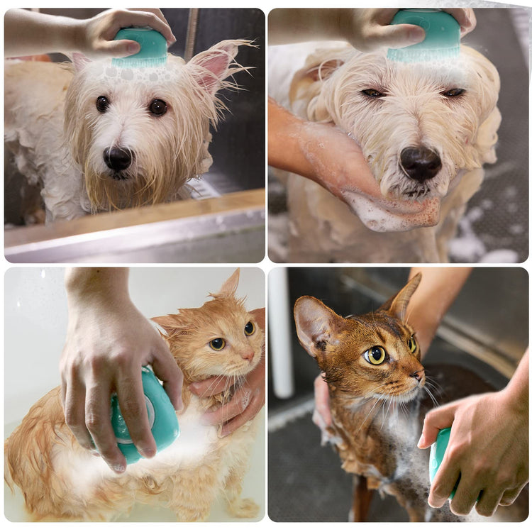 Pet Bath Brush Dog Baths Brush Shampoo Dispenser Soft Silicone Dog Bathing Brushes Dogs Shampoo Brushes scrubbers for Cats and Dogs Shower Brush Grooming (Pink)