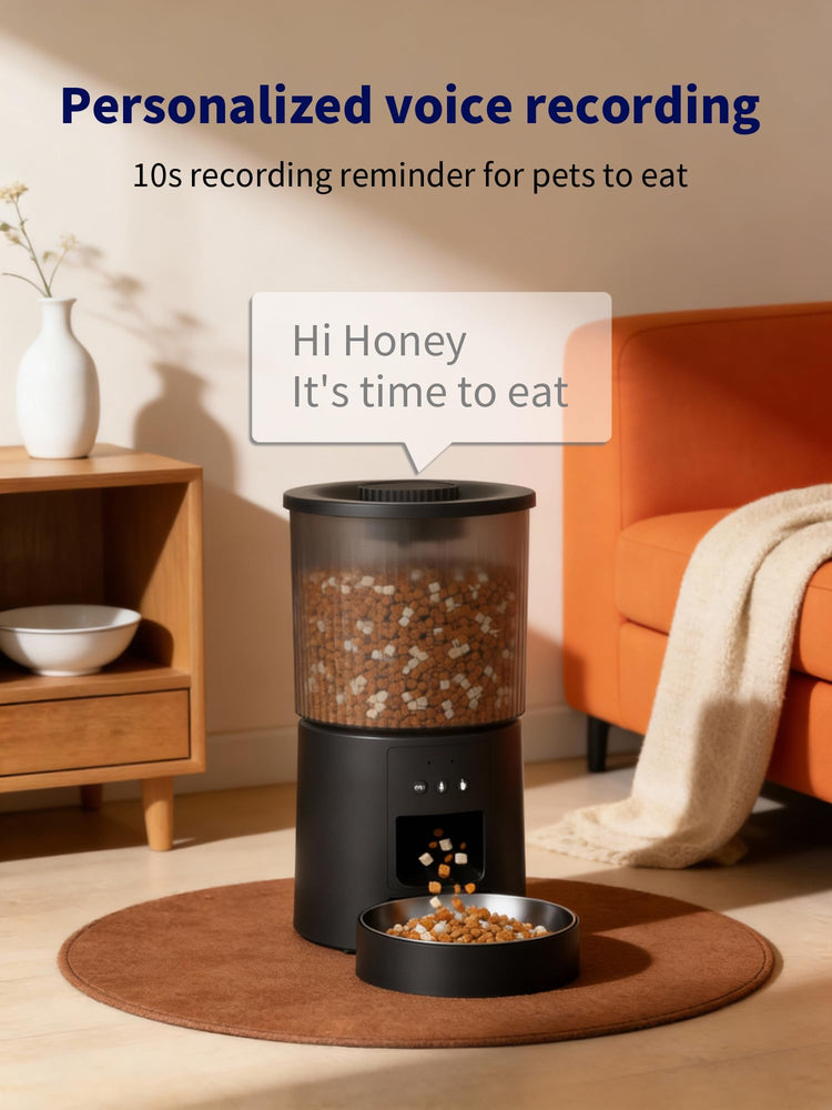 Automatic Cat Feeder, 2.4GHz WiFi Automatic Dog Food Dispenser, Fresh Protection, 4.5L Timer Feeder, Personalized Recording 10 Seconds, Easy to Clean, Stainless Steel Bowl (Double/Black)