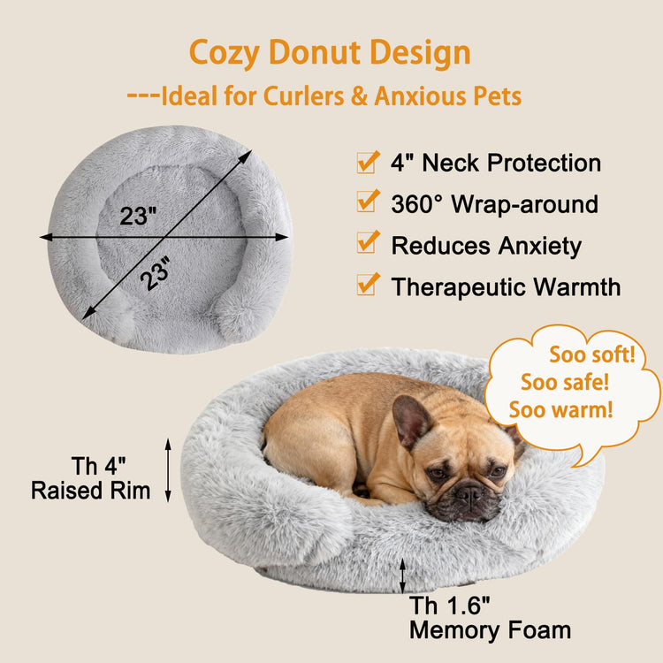 Orthopedic Dog Bed with Egg-Crate Base, Calming Dog & Cat Beds Long Plush with Raised Edges, Spine Friendly Pet Sleeping Mat for Small Medium Dogs, Machine Washable (Oval, Beige 26"x20")